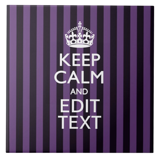 Personalise it Keep Calm Your Text Purple Stripes Ceramic Tile (Front)