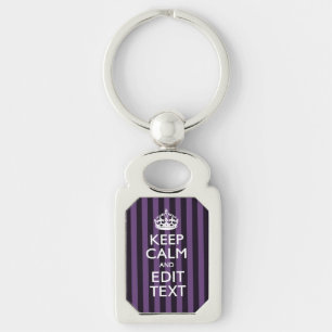 Personalise it Keep Calm Your Text Purple Stripes Key Ring