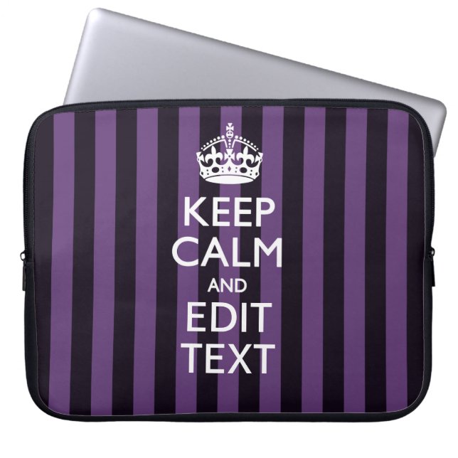 Personalise it Keep Calm Your Text Purple Stripes Laptop Sleeve (Front)
