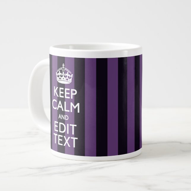 Personalise it Keep Calm Your Text Purple Stripes Large Coffee Mug (Front Left)