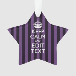 Personalise it Keep Calm Your Text Purple Stripes Ornament