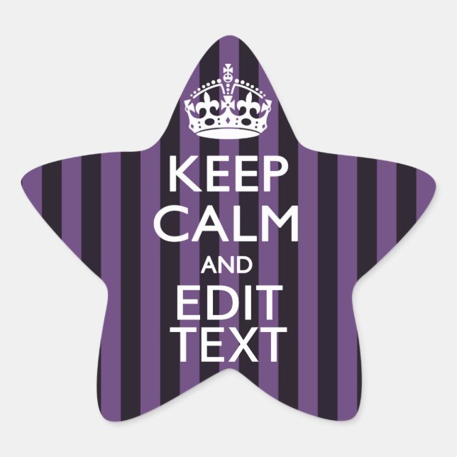 Personalise it Keep Calm Your Text Purple Stripes Star Sticker (Front)