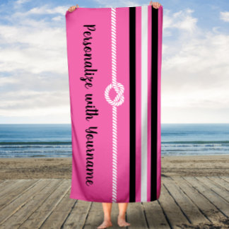 Personalise It! Pink Black Stripes Rope Knot Towel