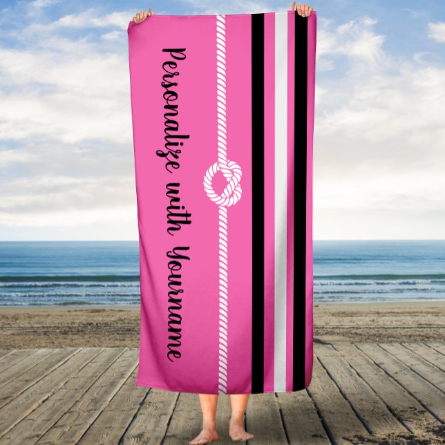 Personalise It! Pink Black Stripes Rope Knot Towel (Creator Uploaded)