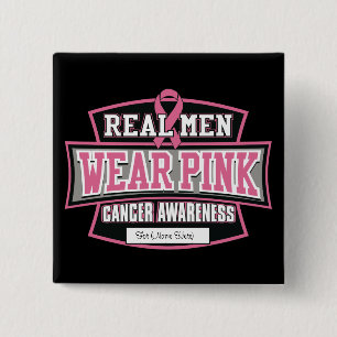 Personalise it REAL MEN WEAR PINK Breast Cancer 15 Cm Square Badge