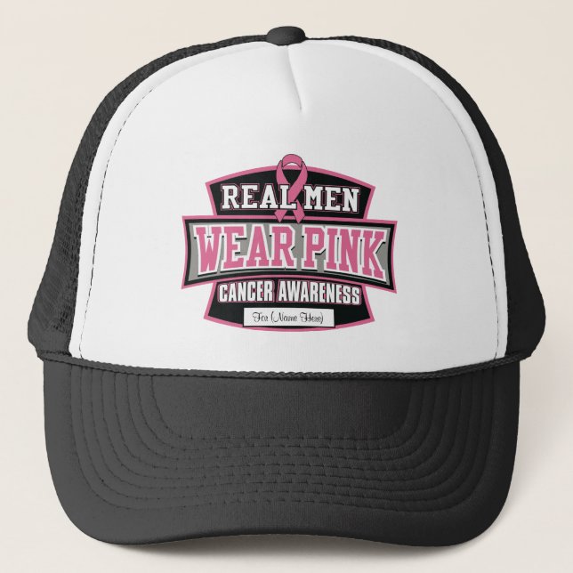 Personalise it REAL MEN WEAR PINK Breast Cancer Trucker Hat (Front)