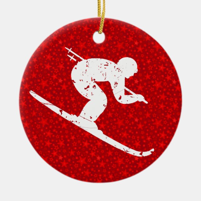 Personalise it, Skier Ceramic Tree Decoration (Front)