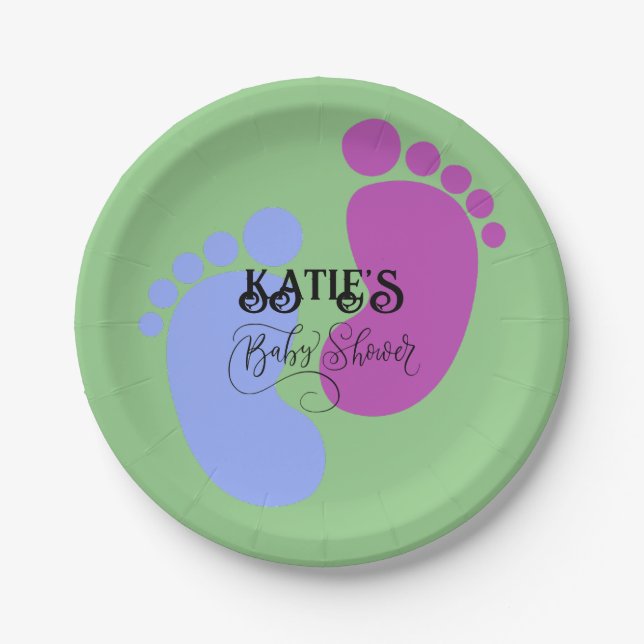 Personalise it Unisex Baby Feet Flat Icon Paper Plate (Front)