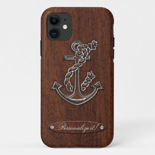 Personalise it! Wet Nautical Mahogany Anchor Steel iPhone 11 Case