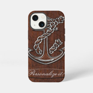 Personalise it! Wet Nautical Mahogany Anchor Steel iPhone Case