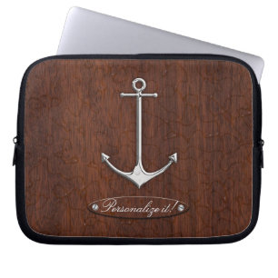Personalise it! Wet Nautical Mahogany Anchor Steel Laptop Sleeve