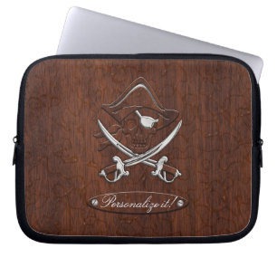 Personalise it! Wet Nautical Mahogany Pirate Skull Laptop Sleeve