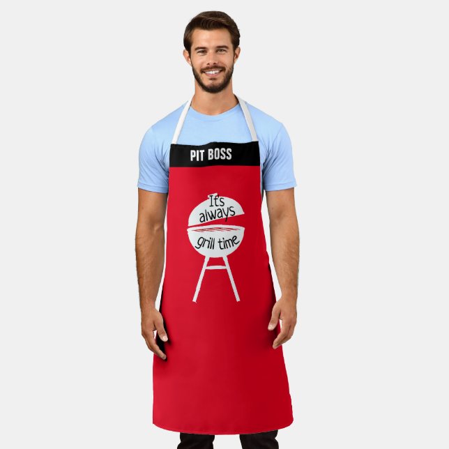 Personalise It's Always Grill Time Funny BBQ Chef Apron (Worn)