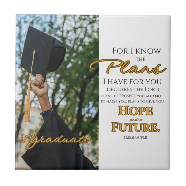 Personalise Jeremiah 29:11 Grad Cap Scripture Ceramic Tile (Front)