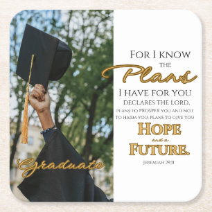 Personalise Jeremiah 29:11 Grad Cap Scripture Square Paper Coaster
