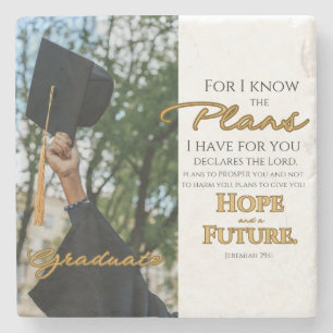 Personalise Jeremiah 29:11 Grad Cap Scripture Stone Coaster