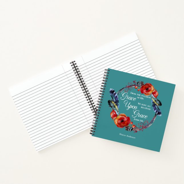 Personalise John 1:16 Grace Upon Grace Scripture Notebook (Inside)