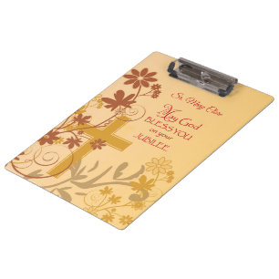 Personalise, Jubilee Anniversary Nun Cross, Swirls Clipboard