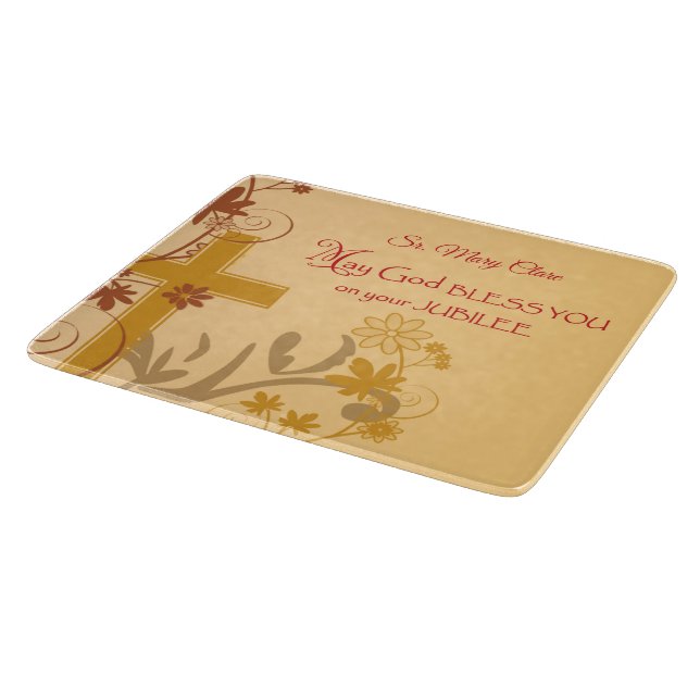 Personalise, Jubilee Anniversary Nun Cross, Swirls Cutting Board (Corner)