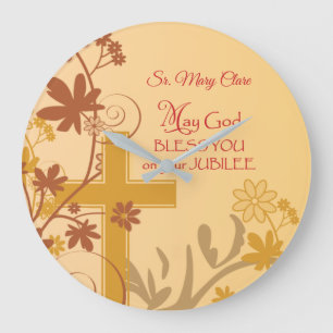 Personalise, Jubilee Anniversary Nun Cross, Swirls Large Clock