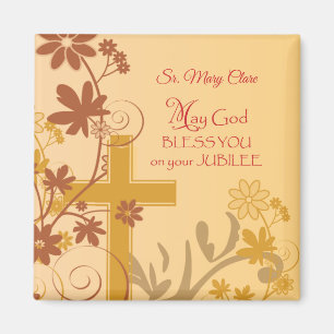 Personalise, Jubilee Anniversary Nun Cross, Swirls Magnet