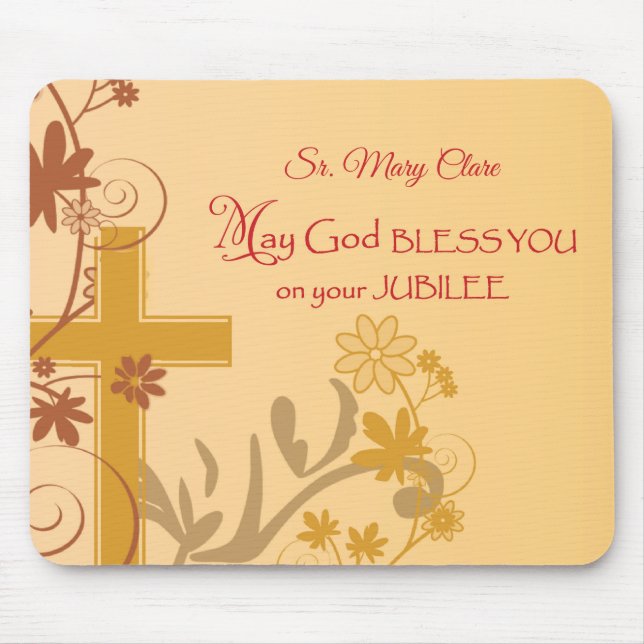 Personalise, Jubilee Anniversary Nun Cross, Swirls Mouse Pad (Front)