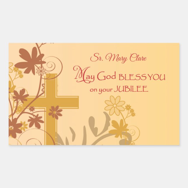 Personalise, Jubilee Anniversary Nun Cross, Swirls Rectangular Sticker (Front)