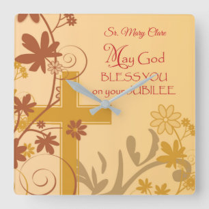 Personalise, Jubilee Anniversary Nun Cross, Swirls Square Wall Clock