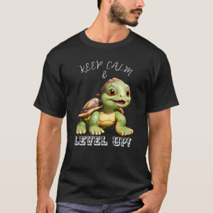 Personalise Keep Calm & Level Up Cute Turtle T-Shirt