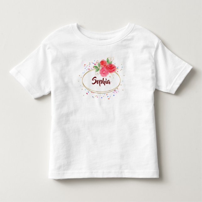 Personalise kids T-shirt, glitter rose name girl T Toddler T-Shirt (Front)