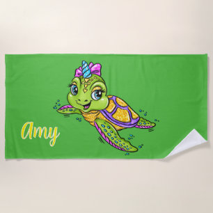 Personalise Kids Unicorn Turtle Beach Towel