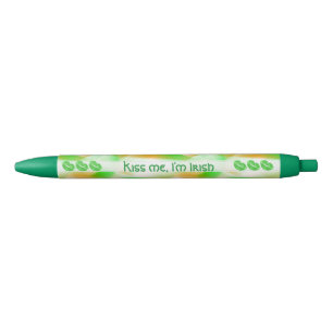 Personalise "Kiss me I'm Irish" Abstract Pattern Black Ink Pen
