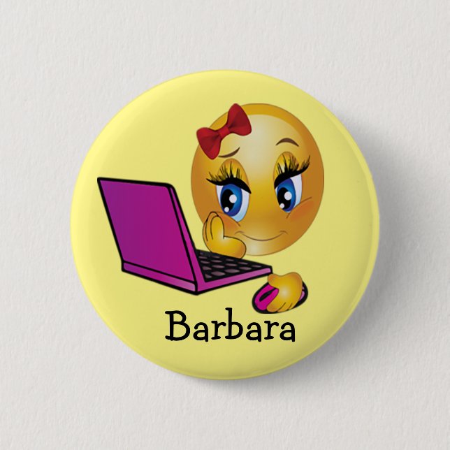 Personalise Laptop Emoji Girl  6 Cm Round Badge (Front)