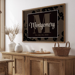 Personalise Last Name Print Black Brown Floral