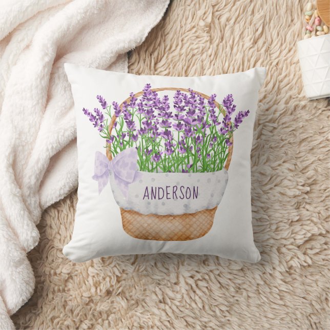 Personalise Lavender Floral Purple Green Basket Cushion (Blanket)