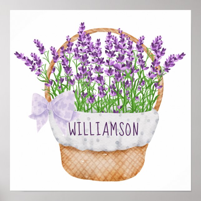 Personalise Lavender Floral Purple Green Basket Poster (Front)