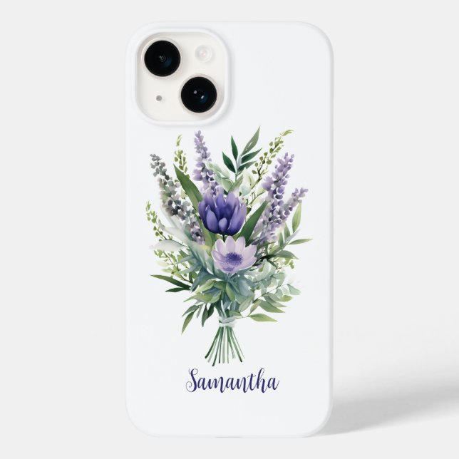 Personalise Lavender Purple Flowers Eucalyptus Case-Mate iPhone Case (Back)
