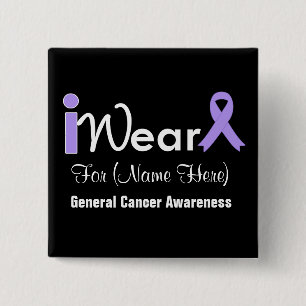 Personalise Lavender Ribbon General Cancer 15 Cm Square Badge