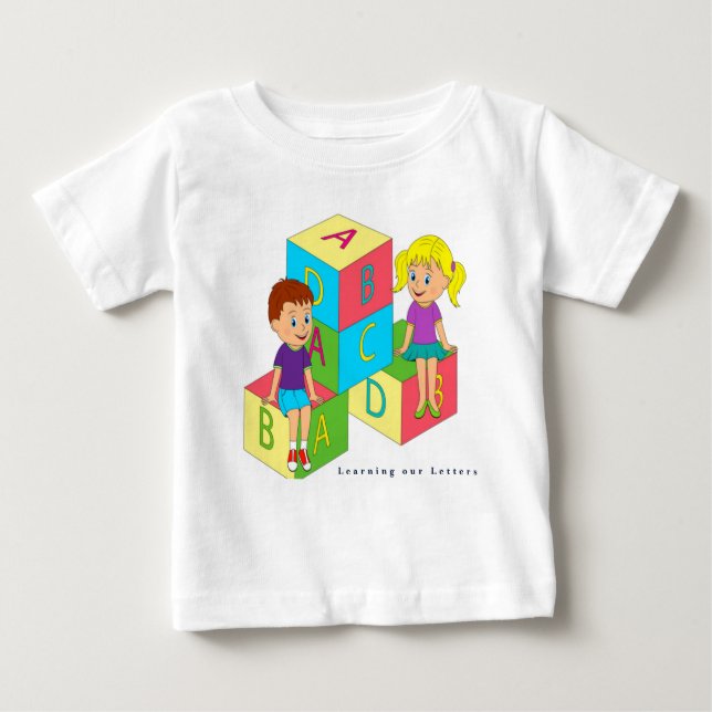 Personalise Learning our Letters Alphabet Block Baby T-Shirt (Front)