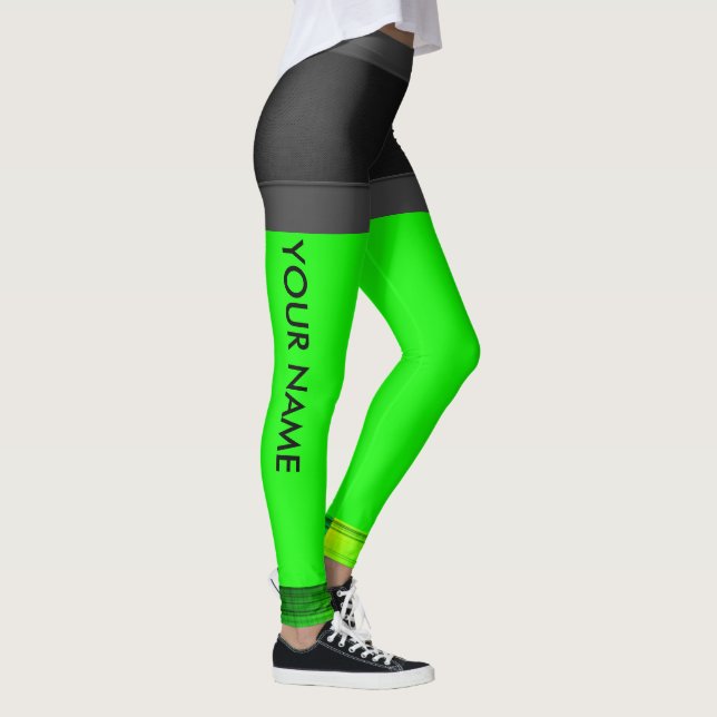 Personalise Leggings Neon Green Running Pants (Right)