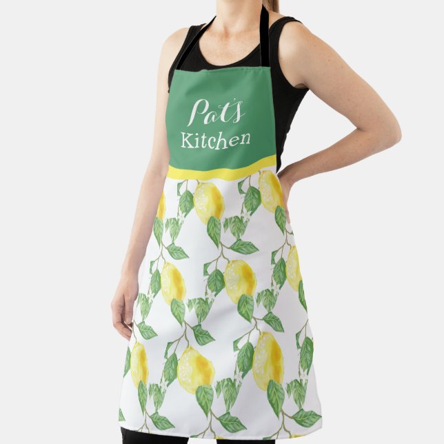 Personalise Lemon Citrus with Green Leaves Print Apron (Insitu)