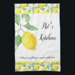 Personalise Lemon Pattern Tea Towel<br><div class="desc">Personalise this country-style lemon pattern kitchen towel with your name and "saying". This cheerful yellow and white colour towel would be a thoughtful birthday or housewarming gift for her.</div>