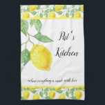 Personalise Lemon Pattern Tea Towel<br><div class="desc">Personalise this country-style lemon pattern kitchen towel with your name and "saying". This cheerful yellow and white colour towel would be a thoughtful birthday or housewarming gift for her.</div>