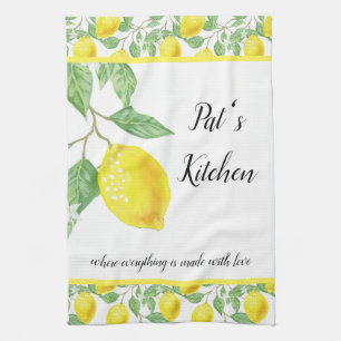 Personalise Lemon Pattern Tea Towel