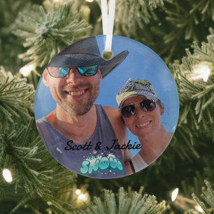 Personalise LET IT SNOW Photo  Glass Tree Decoration