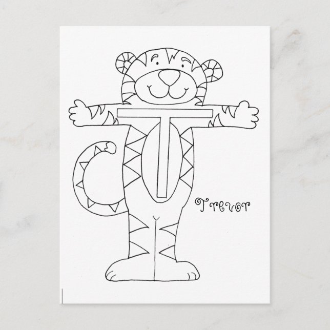 Personalise Letter T Colour Me Postcard (Front)