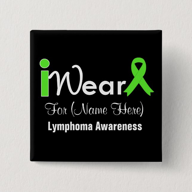 Personalise Lime Green Ribbon Lymphoma 15 Cm Square Badge (Front)