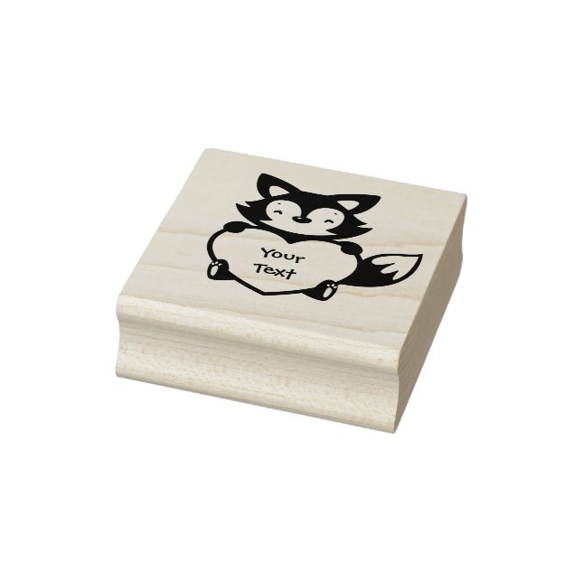 Personalise - Little Fox Holding Heart Rubber Stamp (Stamp)