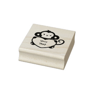 Personalise - Little Monkey Holding Heart Rubber Stamp