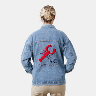 Personalise Lobster Tail Silhouette Navy Nautical Denim Jacket